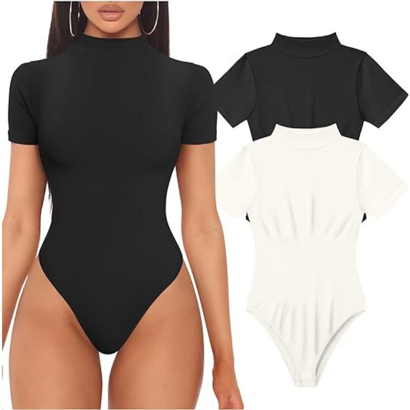 Summer Clothing Bundle - Short Sleeve Turtleneck Bodysuit Women Sexy