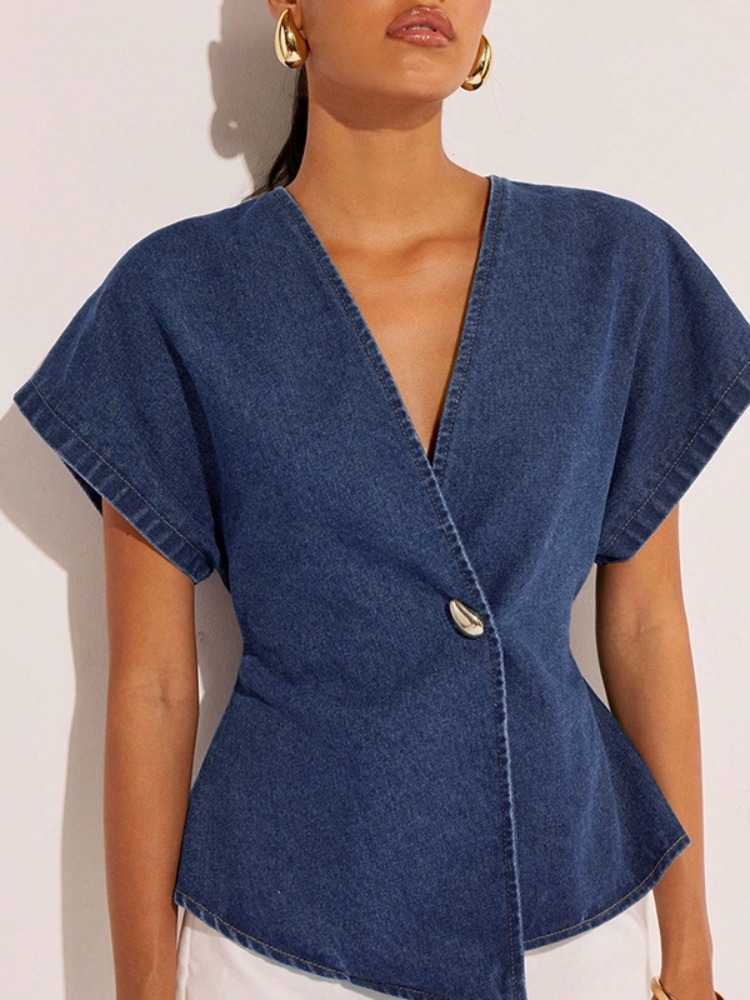 2026Women Dark Blue Denim Blou - Summer Clothing Wraps 评论和价格