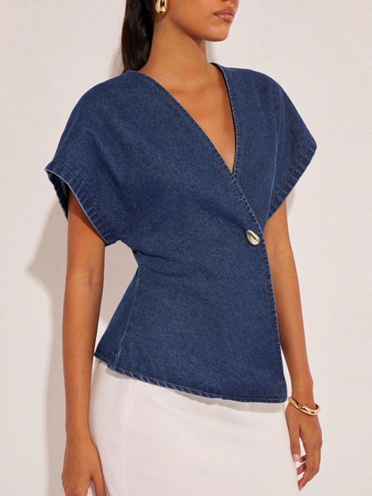 2026Women Dark Blue Denim Blou - Summer Clothing Wraps 评论和价格
