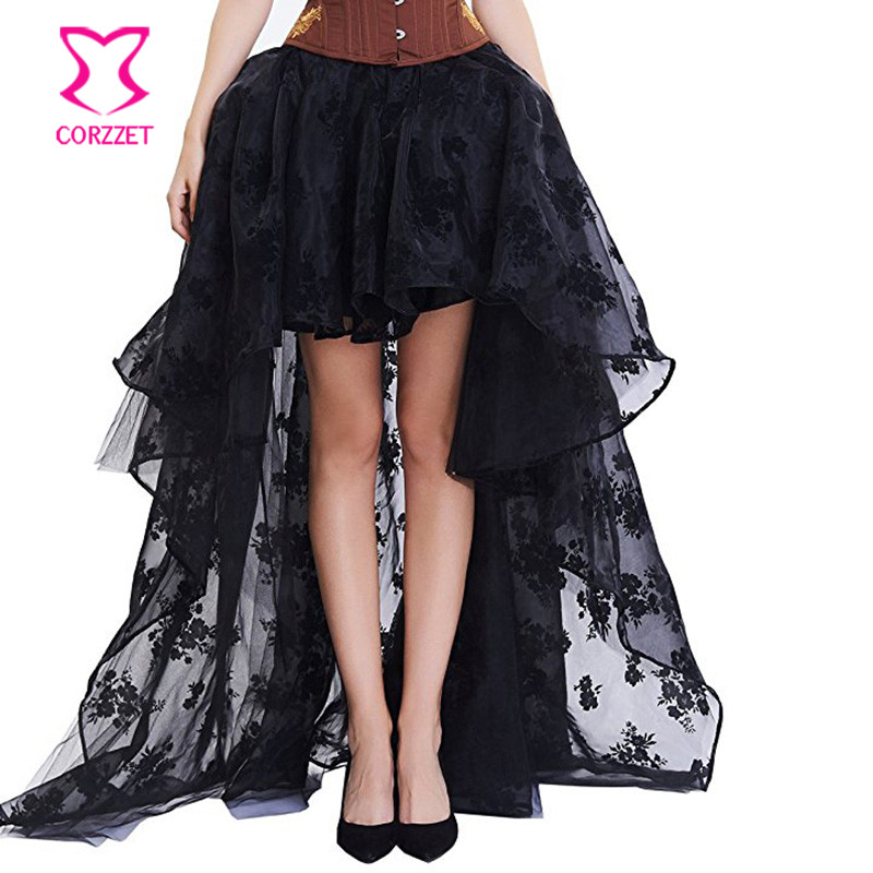 Black Floral Chiffon Front Sho - Summer Victorian Clothing 评论和价格