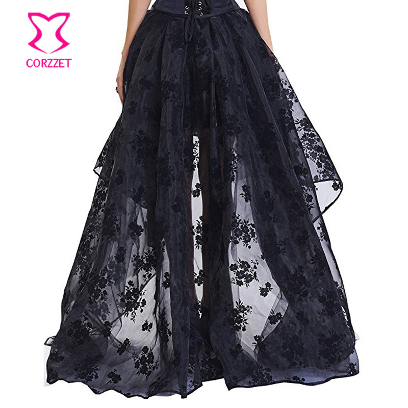 Black Floral Chiffon Front Sho - Summer Victorian Clothing 评论和价格