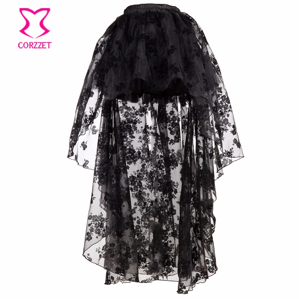 Black Floral Chiffon Front Sho - Summer Victorian Clothing 评论和价格