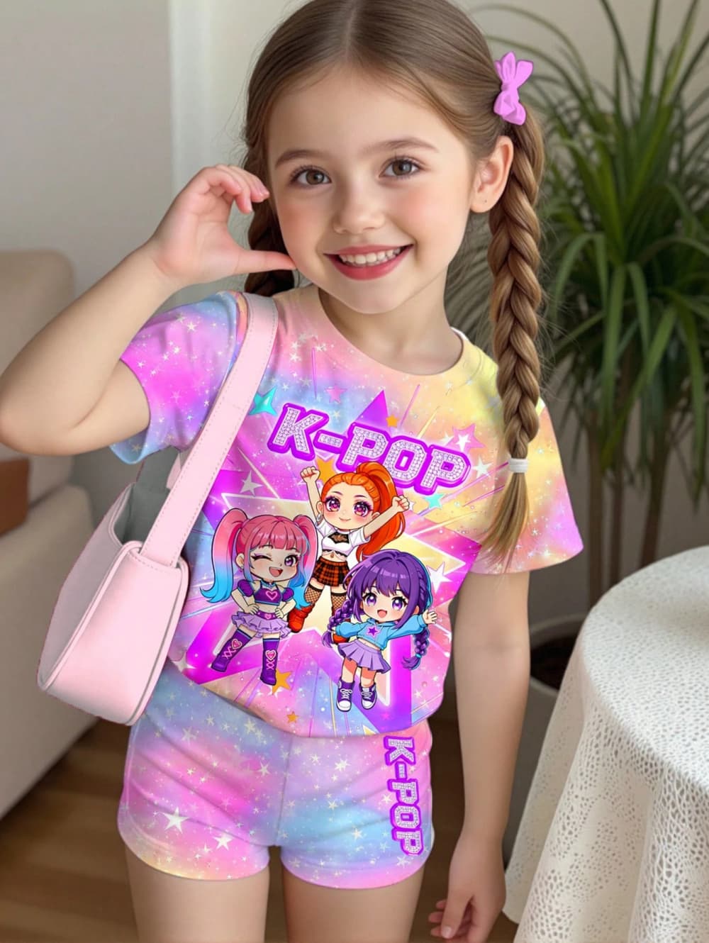 K-Pop Cartoon Graphic Girls T- - Summer Clothing List 评论和价格