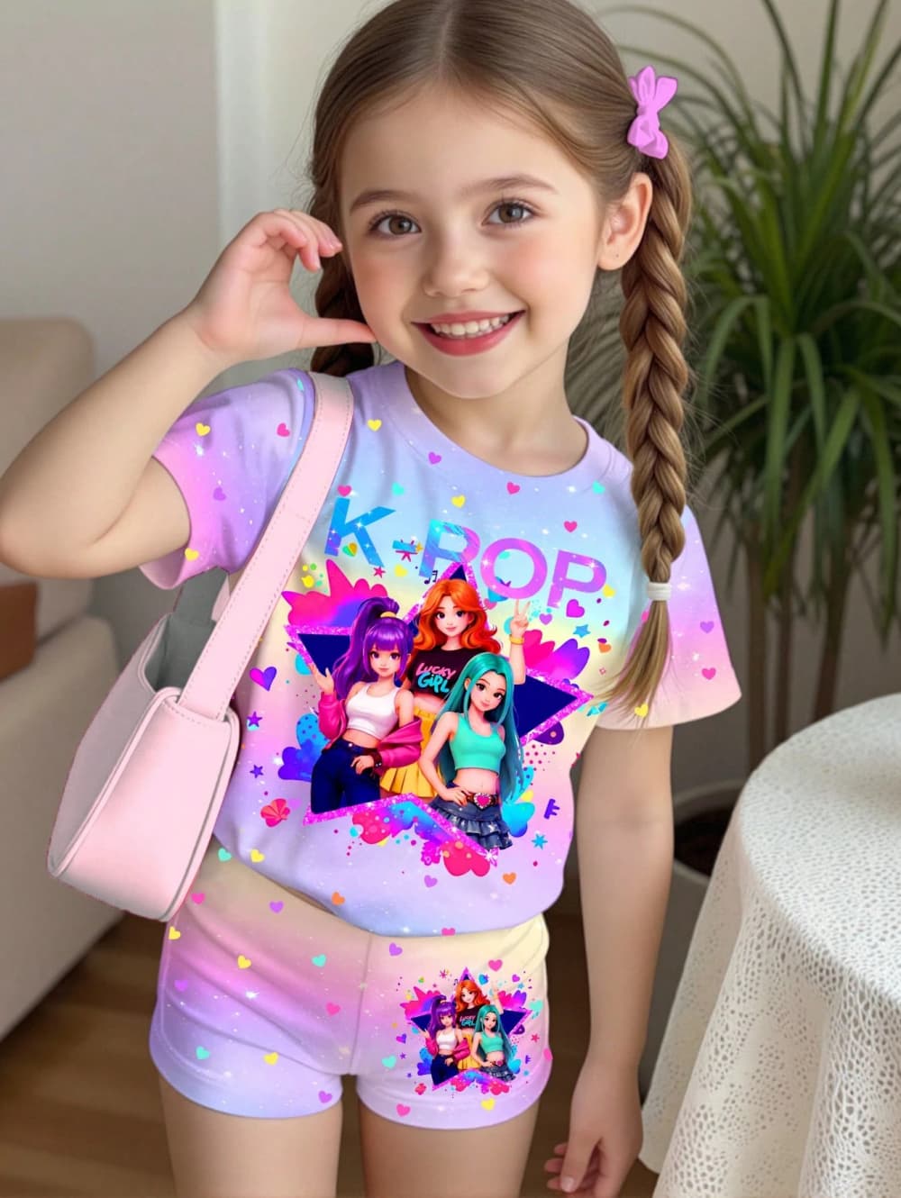 K-Pop Cartoon Graphic Girls T- - Summer Clothing List 评论和价格